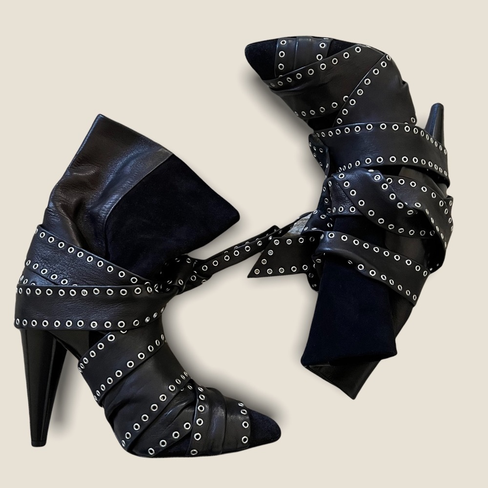 HP‼️❣️ISABEL MARANT black eyelet tie around leather suede Alease ankle boots - Picture 2 of 10